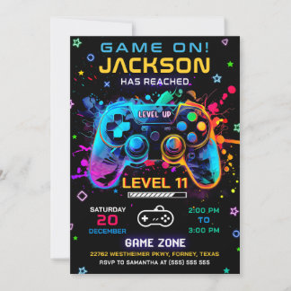 Invitation Jeu Sur Niveau Up Vidéo Jeu Anniversaire Invitatio