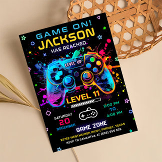 Invitation Jeu Sur Niveau Up Vidéo Jeu Anniversaire Invitatio
