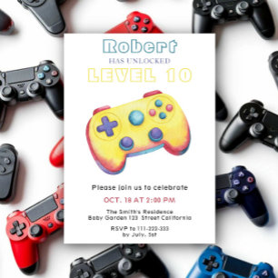 Invitation Jeu vidéo aquarelle anniversaire enfants