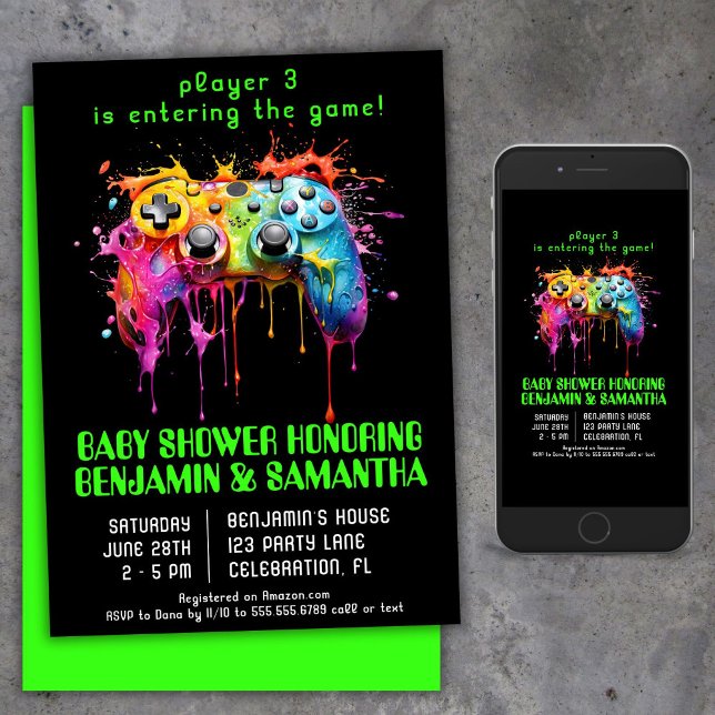 Invitation Jeu vidéo Baby shower neutre du joueur (Créateur téléchargé)