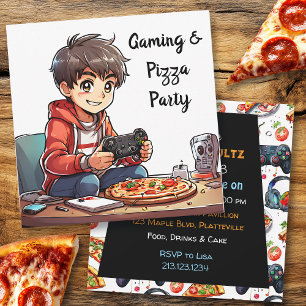 Invitation Jeu vidéo et fête de la pizza l'anniversaire du ga
