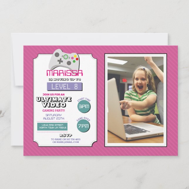 Invitation Jeu visuel de filles de photo de rose de jeu de (Devant)