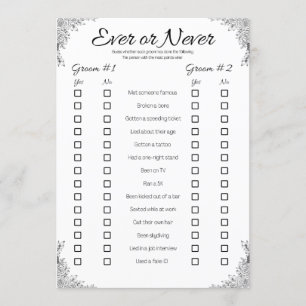 Invitation Jeu Wedding shower gay, jamais ou jamais