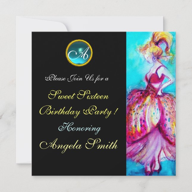 INVITATION JEUNE FILLE BLANC DOUCE 16 PARTY GEM MONOGRAM (Devant)