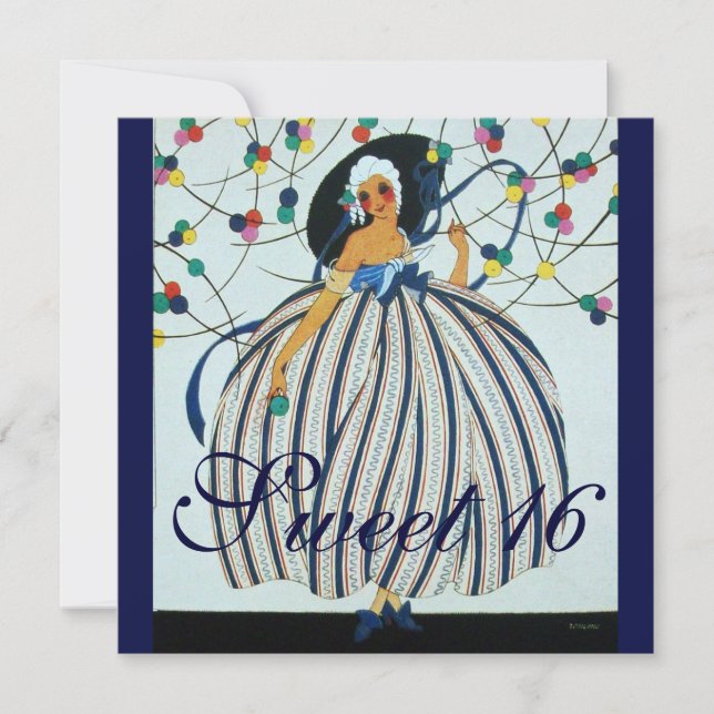 INVITATION JEUNE FILLE BLANCHE SWEET 16 ANNIVERSAIRE (Devant)