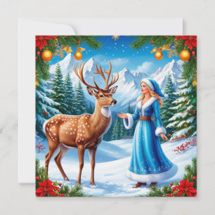 Invitation Jeune fille de neige scène hivernale enchanteresse
