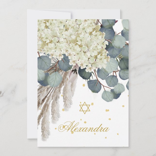 Invitation Jeune fille juive baptisant Floral Foliage Gold (Dos)