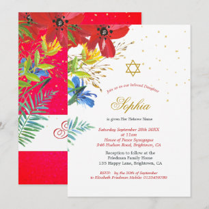 Invitation Jeune Fille Juive Bébé Appelant Fleurs Rouge Sauva