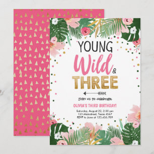 Invitation Jeune fille sauvage et trois filles du safari trop