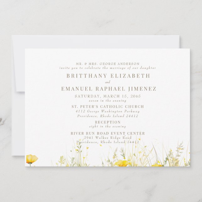 Invitation Jeune Fleur sauvage Jaune Parents de mariée 2 Lieu (Devant)