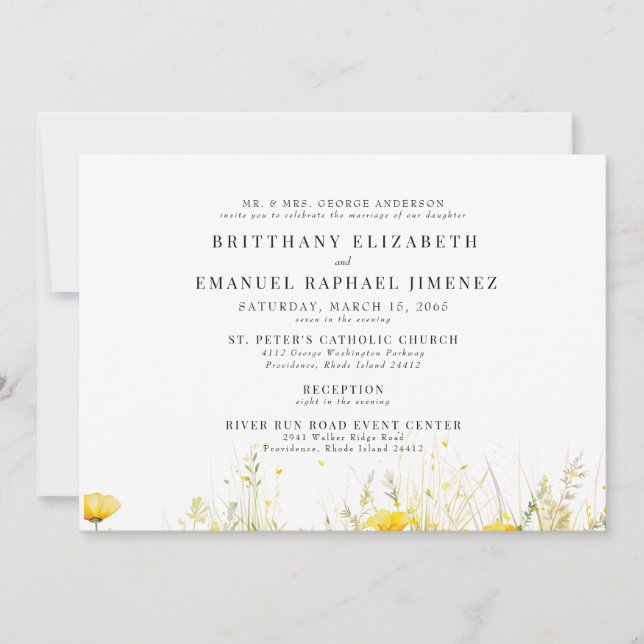 Invitation Jeune Fleur sauvage Jaune Parents de mariée 2 Mari (Devant)