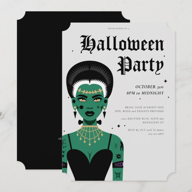 Invitation Jeune mariée de Goth de Frankenstein Parti d'Hallo (Devant / Derrière)