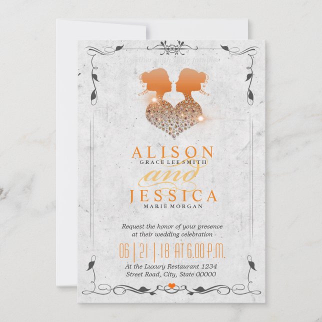 Invitation Jeune mariée et jeune mariée - deux jeunes mariées (Devant)