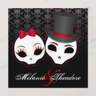Invitation Jeune mariée et marié Skullies (rouge)