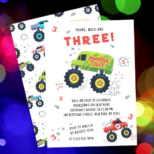 Invitation Jeune, Sauvage et Trois Anniversaire de Monster Tr
