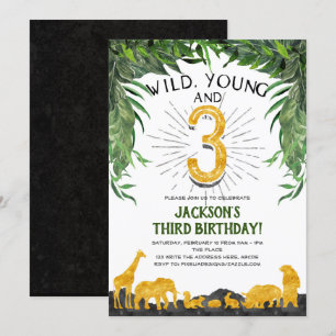 Invitation Jeune sauvage et trois ans, animal de la jungle, 3