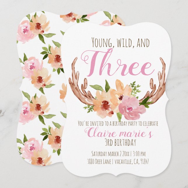 Invitation Jeune sauvage et trois ans de bois (Devant / Derrière)