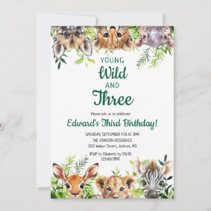 Invitation Jeune Sauvage Et Trois Beaux Animaux Safari Annive