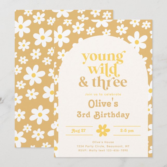 Invitation Jeune, Sauvage et Trois Daisy | Marguer (Devant / Derrière)
