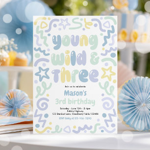 Invitation Jeune Sauvage & Trois Ballon Confetti 3e Anniversa