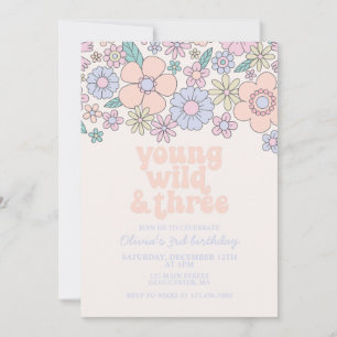 Invitation Jeune Sauvage Trois Fleur Retro 3e anniversaire