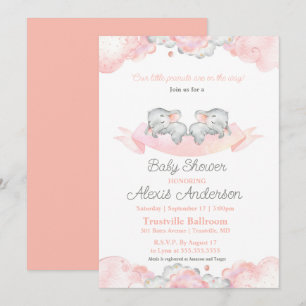 Invitation Jeunes filles couchage Twins Elephants Baby shower