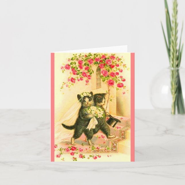 Invitation Jeunes mariés avec un chaton (Devant)