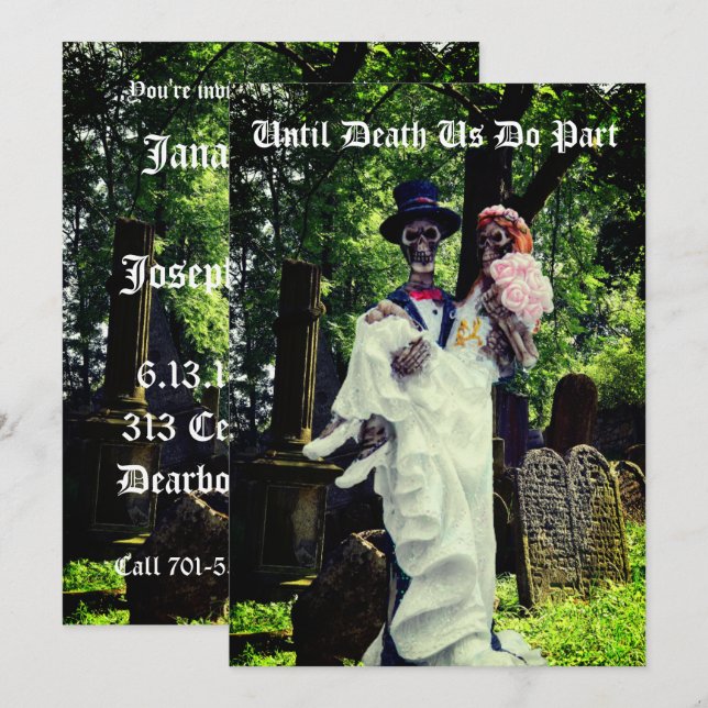 Invitation Jeunes mariés squelettiques gothiques (Devant / Derrière)