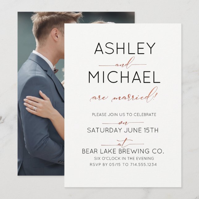 Invitation Jeunes Mariés Typographie de Mariage de Fête en Cu (Devant / Derrière)