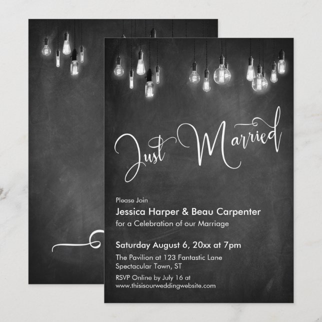 Invitation Jeunes Mariés Typographie Lumières Edison Tableau  (Devant / Derrière)