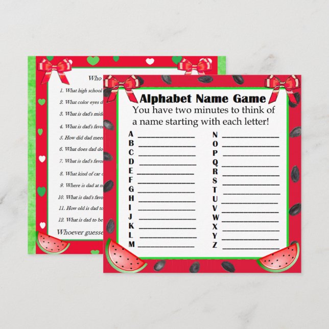 Invitation Jeux Baby showers à deux côtés Watermelon Thème (Devant / Derrière)