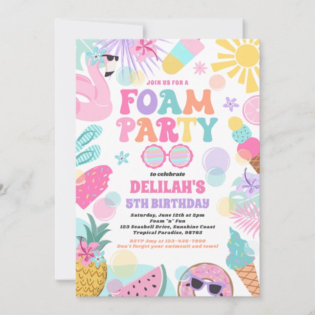 Invitation Jeux d'Anniversaire de la piscine en mousse tropic (Devant)