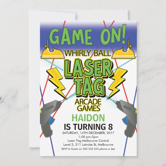 Invitation Jeux d'arcade à laser à boule à remous anniversair (Devant)