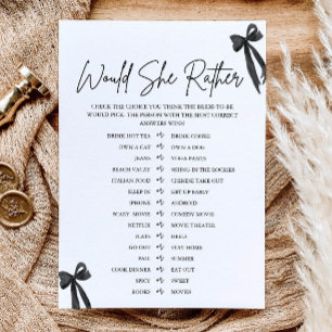 Invitation Jeux de Baby Shower "Black Bow Would She Rather"