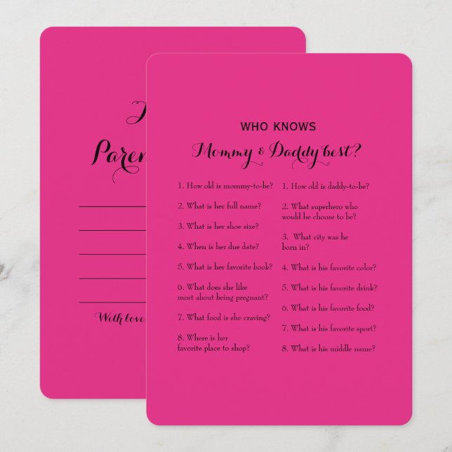 Invitation Jeux de Baby shower double côté - Conseils | Qui c (Devant / Derrière)