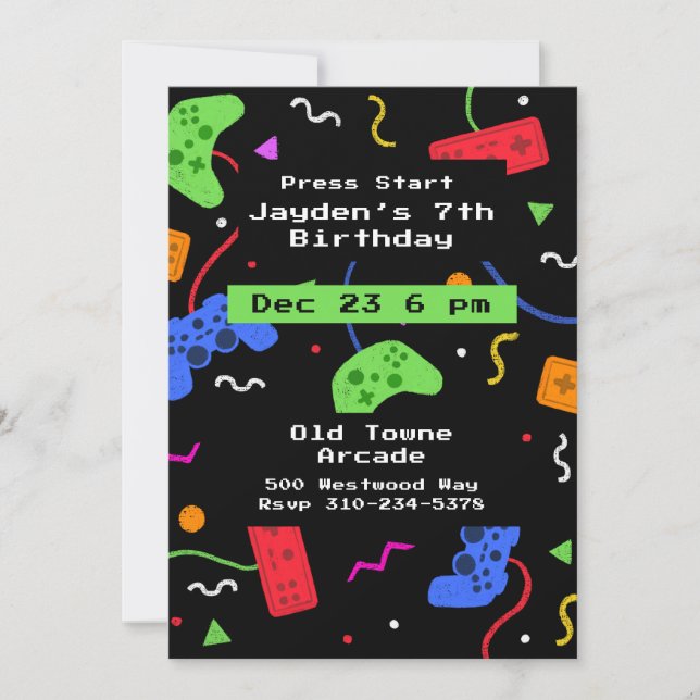 Invitation Jeux Vidéo Jeux Arcade Enfants Gamer (Devant)