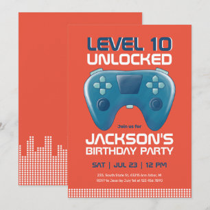 Invitation Jeux vidéo Niveau Gamer Boy Déverrouillé Anniversa