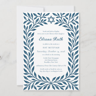 Invitation Jewish Star of David Feuille Bar ou Bat mitzvah