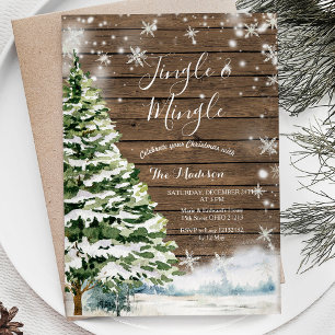 Invitation Jingle À feuillage persistant en bois rustique et 