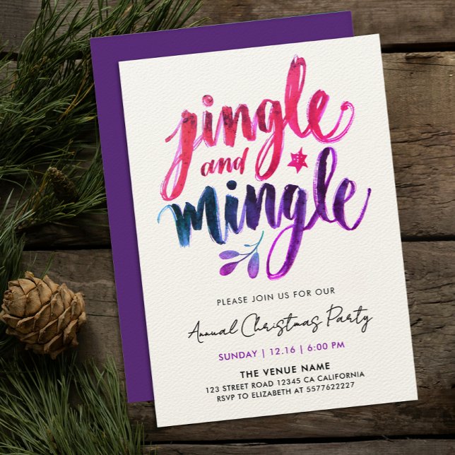 Invitation Jingle And Mingle Moderne Écriture Brossée Rose Vi (Créateur téléchargé)