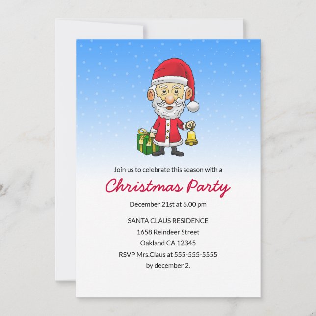 Invitation Jingle Bells avec Père Noël Christmas Party Invita (Devant)