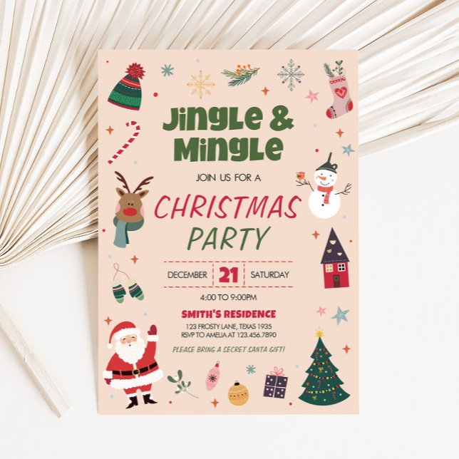 Invitation Jingle de vacances et Mingle adorable fête de Noël (Jingle and Mingle Cute Holiday Christmas Party Invitation)