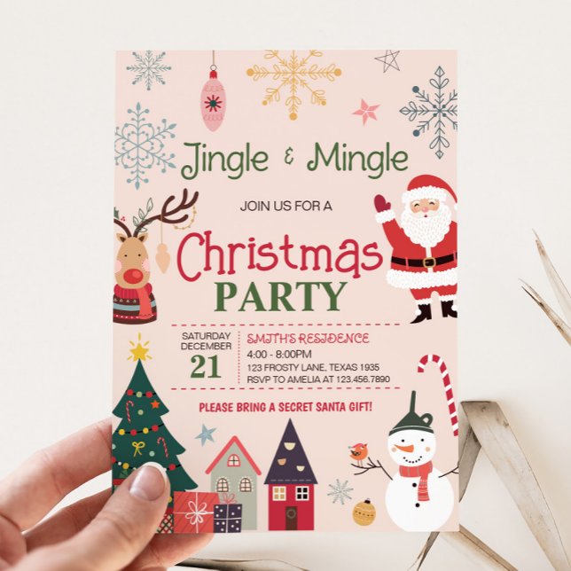 Invitation Jingle et Mingle adorable fête de Noël (Jingle and Mingle Christmas Party Invitation)
