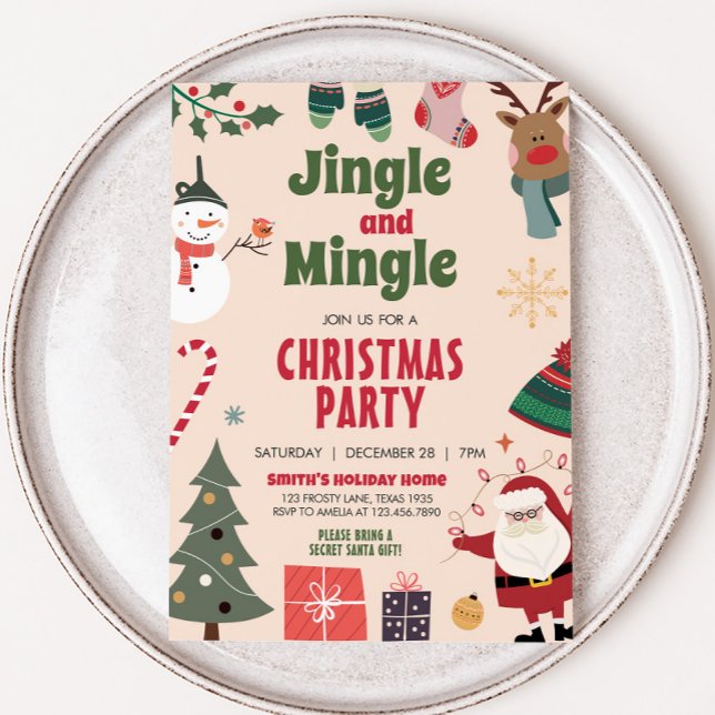 Invitation Jingle et Mingle Cute Fête de Noël (Holiday Jingle and Mingle Cute Christmas Party Invitation)