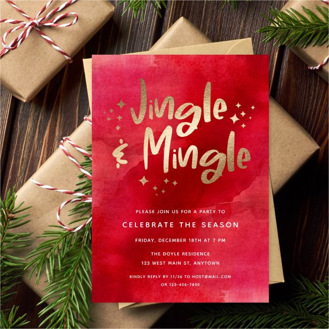 Invitation Jingle et Mingle Faux Gold Foil Rouge | Fête de va (Créateur téléchargé)