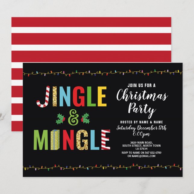 Invitation Jingle et Mingle Fête de Noël Vacances de Noël (Devant / Derrière)