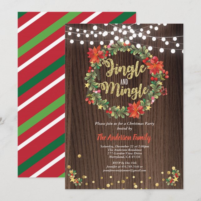 Invitation Jingle et Mingle fête de Noël wreath rustique (Devant / Derrière)