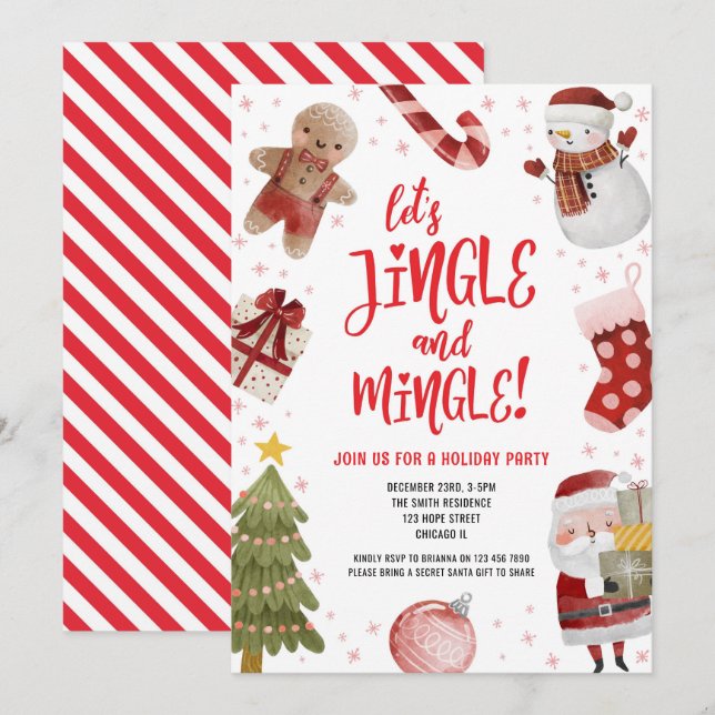 Invitation Jingle et Mingle Rouge Noël Fête de Noël (Devant / Derrière)