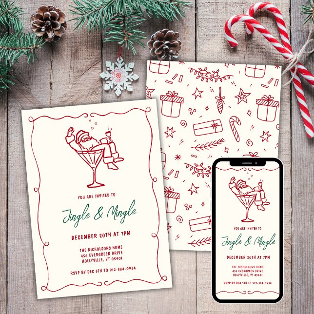 Invitation Jingle et Mingle Whimsical Père Noël Christmas Par (Créateur téléchargé)