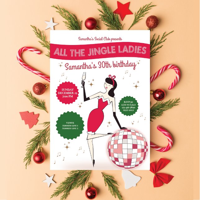 Invitation Jingle Ladies Night Out Disco Ball Retro Holiday (Jingle Ladies Night Out Disco Ball Holiday Invitation Funny Bridal Shower Bachelorette Birthday Bday)